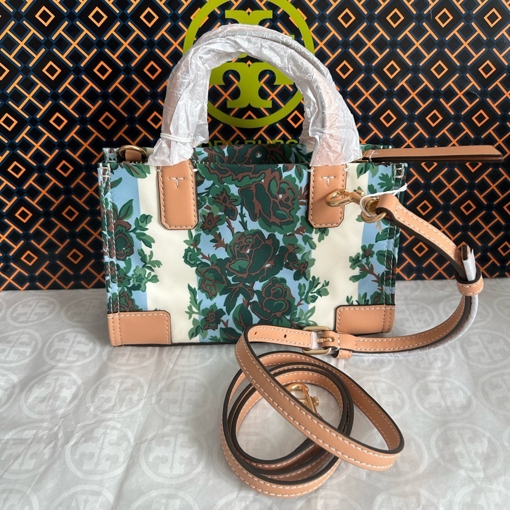 Tory Burch Ella Printed Mini Tote Crossbody Bag Rayure Fleurie - Picture 9 of 10